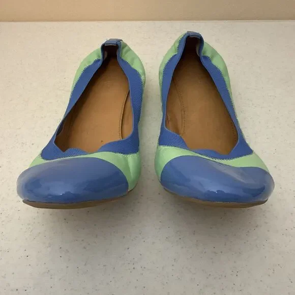 J.Crew Ballet Flat Shoes Womens Size 10 Green Blue Leather Round Toe Slip On - Picture 3 of 16